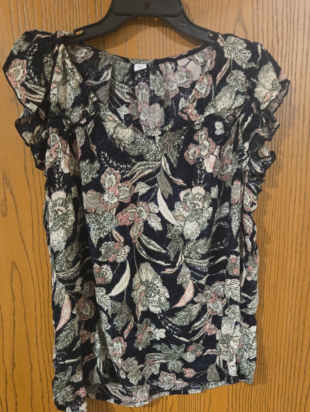 Old Navy Navy Floral Ruffle Sleeve Blouse